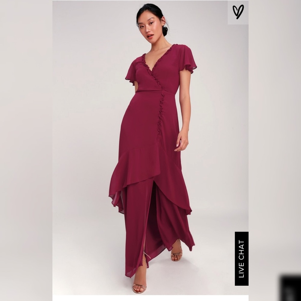 Lulus Burgundy Ruffled Backless Maxi Dress